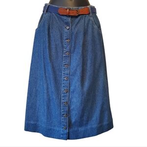 Denim Button-Front Western Ranch midi Skirt  6P